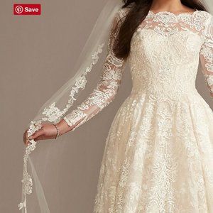 Long Sleeve Beaded Lace Tall Wedding Dress (4XLSLCWG780)
